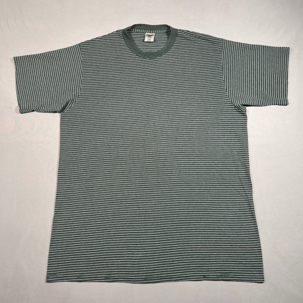 Vintage Fruit of the Loom Striped T-Shirt Mens XL Green Single Stitch USA Made